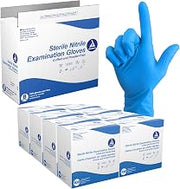 Dynarex Sterile Disposable Nitrile Exam Gloves, Powder-Free, Sterilely Individually Packaged, Textured Palms, Blue, Medium, 1 Case - 8 Boxes of 100