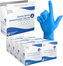 Dynarex Sterile Disposable Nitrile Exam Gloves, Powder-Free, Sterilely Individually Packaged, Textured Palms, Blue, Medium, 1 Case - 8 Boxes of 100