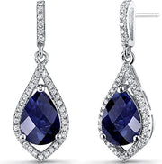 Lab Grown Blue Sapphire Teardrop Dangle Earrings 925 Sterling Silver