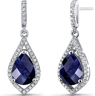 Lab Grown Blue Sapphire Teardrop Dangle Earrings 925 Sterling Silver