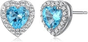 Sterling Silver Birthstone and Created White Sapphire Halo Heart Stud Earrings (previously Amazon Collection)