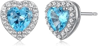Sterling Silver Birthstone and Created White Sapphire Halo Heart Stud Earrings (previously Amazon Collection)