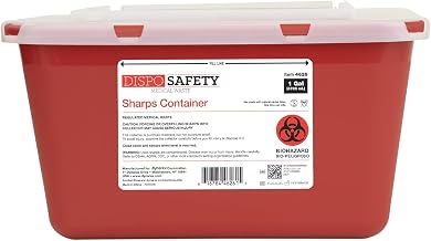 Dynarex Dispo Safety Sharps Container - 1 gal. - Puncture-Resistant Biohazard Container for Safe Hazardous Waste Disposal - 6.9" × 10.16" × 5.59" - 1 Count
