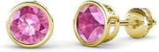 Pink Sapphire Bezel Set Solitaire Stud Earrings 1.90 ctw 14K Yellow Gold