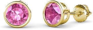 Pink Sapphire Bezel Set Solitaire Stud Earrings 1.90 ctw 14K Yellow Gold