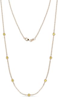 Yellow Sapphire by Yard 7 Station Necklace 0.50 ctw 14K Rose Gold