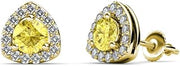 Round Yellow Sapphire Natural Diamond 1/2 ctw Trillion Shape Stud Earrings 14K Yellow Gold