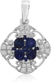 14k White Gold Sapphire and Diamond Filigree Pendant with 18" Chain