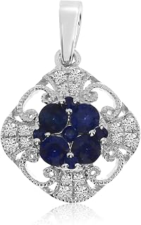 14k White Gold Sapphire and Diamond Filigree Pendant with 18" Chain