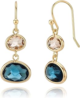 14K Gold-Plated Dangle Earrings with Simulated Sapphire & Topaz