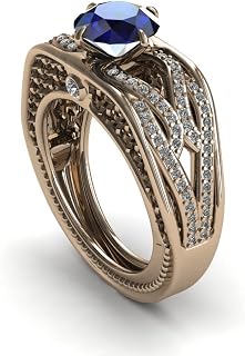 Engagement ring 14K Red Gold Vintage Antique Ring Sapphire With White diamond - Bailey