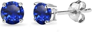 Sapphire Earrings for Women Sterling Silver Trendy Round-Cut Created Blue Gemstone Solitaire Studs for Men Bridesmaids Prom Gift