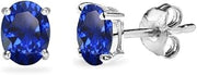 Sterling Silver Created Blue Sapphire Oval-Cut Solitaire Stud Earrings for Women