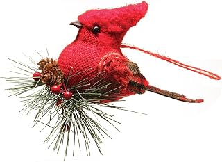 Northlight 4.75" Burlap and Plaid Cardinal on Pine Sprig Christmas Ornament