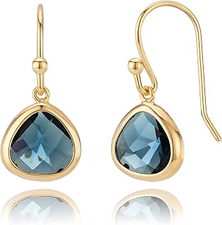 14K Gold-Plated Dainty Simulated Blue Sapphire Dangle Earrings
