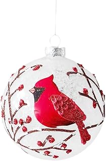 Snowy Red Cardinal & Branches Glass Ball Christmas Tree Ornament, 5 Inches by RAZ Imports