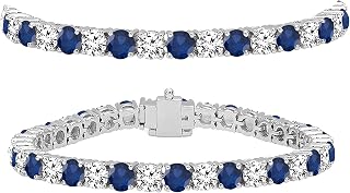 Dazzlingrock Real Blue Sapphire & White Diamond Womens Tennis Bracelet