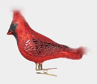 Male Cardinal Bird with Feathers Polish Glass Christmas Tree Ornament Animal
