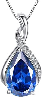Classic Sterling Silver Pendant Necklace Pear Cut Simulated RUBY SAPPHIRE EMERALD Birthstone Jewelry Gifts for Women