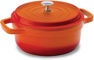 Hercules by Mundial, Cast-Aluminum Dutch Oven Pot with Lid & Handles, All Stove types, Oven-Safe Casserole Cookware with Nonstick Enamel, Orange 26L