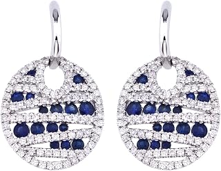 14k White Gold Sapphire and Diamond Disc Earrings
