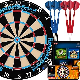 Unicorn Smartboard Bristle Dartboard - Bristle Board with Bluetooth LE Technology - 6 Steel-Tip Darts Included - 12 Players - Multiple Game Options - Online and Solo Play with Scorebuddy App