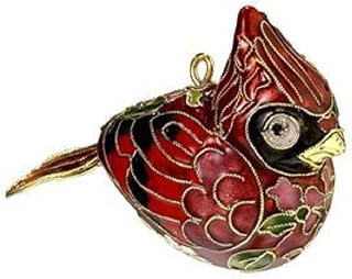 Red Cardinal Bird Cloisonne Metal Christmas Tree Ornament