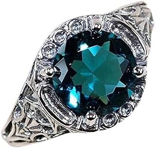 Noble Women 925 Silver Sapphire Gemstone Ring Wedding Bridal Jewelry Green Topaz Gemstone Ring Size 6-10 (US Code 9)