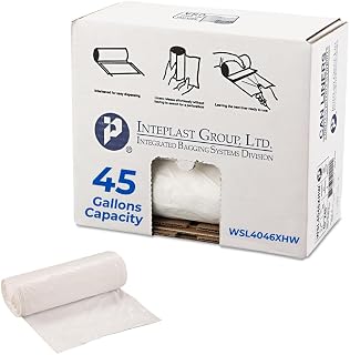 Inteplast 45 Gallons Can Liner, 40 x 46 inches, White, 100 Count