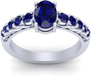 Blue Sapphire Interconnected Prong Unique Engagement Ring Solid 14k White Gold