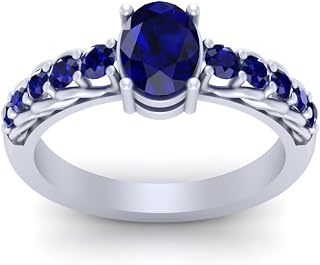 Blue Sapphire Interconnected Prong Unique Engagement Ring Solid 14k White Gold