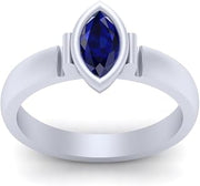 September Birthstone Sapphire Blue Bezel Set Engagement Ring Womens Solid 14k White Gold