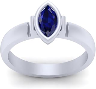 September Birthstone Sapphire Blue Bezel Set Engagement Ring Womens Solid 14k White Gold