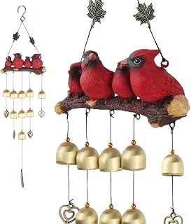 Cardinal Bird Wind Chime, Red Bird Bell Wind Chimes Outdoor Decorations, Garden Backyard Church Hanging Decor, Red