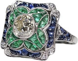 925 Sterling Silver Vintage Emerald Ring Blue Sapphire White Topaz Ring Women Wedding Fashion Jewelry Size 6-10