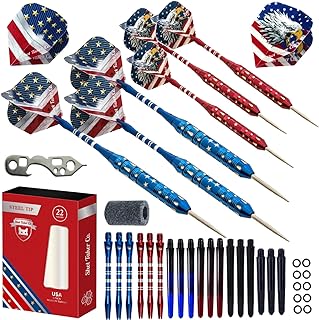 Steel Tip Darts Set - Professional Darts Steel Tip for Dartboard - Includes Brass Barrels + Plastic & Aluminum Shafts + Rubber O'Rings + Flights + Darts Sharpener + Wrench