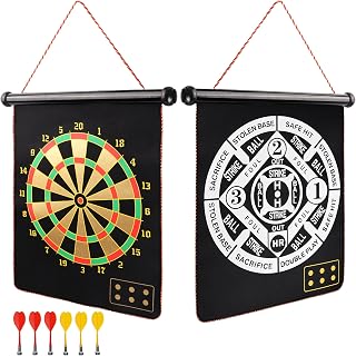 GSE Double-Side Magnetic Dartboard and Baseball Game Set with 6 Safe Darts