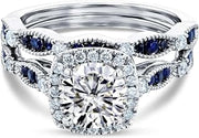 Round Moissanite and Blue Sapphire Bridal Set (GH/VS)