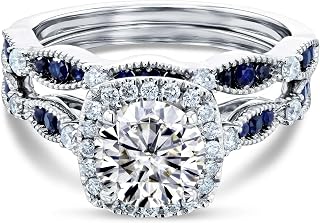 Round Moissanite and Blue Sapphire Bridal Set (GH/VS)