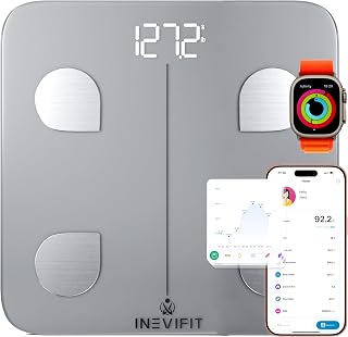 INEVIFIT Smart Body Fat Scale, Highly Accurate Bluetooth Digital Bathroom Body Composition Analyzer, Measures Weight, Body Fat, Water, Muscle, Visceral Fat & Bone Mass for Unlimited Users (Silver)