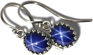 Lab Created Blue Star Sapphire Crown Drop Earrings