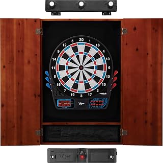 Viper by GLD Products 777 Electronic Dartboard, Metropolitan Cinnamon Cabinet, Laser Throw Line & Shadow Buster Dartboard Light Bundle