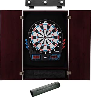 Viper by GLD Products 777 Electronic Dartboard, Metropolitan Mahogany Cabinet, Dart Mat & Shadow Buster Dartboard Light