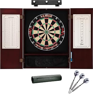 Viper League Sisal Dartboard, Metropolitan Mahogany Cabinet, Shadow Buster Dartboard Lights & Padded Dart Mat
