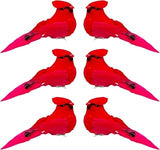 6pcs Red Cardinals Bird Decor Christmas Tree Ornaments 5.5Inch Clip on Fabric Feathered Artificial Birds for Xmas Party Decoration Wreath Crafts