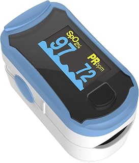 Concord Fingertip Deluxe OLED Pulse Oximeter with 6 way Reversible Display - Blood Oxygen Saturation Monitor with Carrying Case, Batteries and Lanyard - Easy to Use, Accurate SpO2 (Blue)