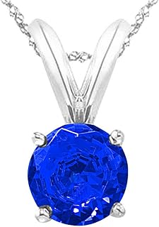 3 Carat Platinum Round Sapphire 4 Prong Solitaire Pendant Necklace (AAA Quality) W/ 16" Silver Chain