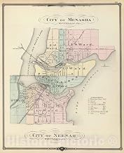 Menasha and Neenah, Winnebago County, Wisconsin - 1878 Historical City Plan Map Print - 44in x 54in