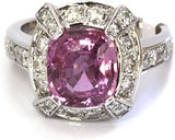 Solid 14k White Gold 4.2 ctw Natural Pink Sapphire and Diamond Rectangle Halo Engagement Ring for Women 14 mm - Handmade in USA - September Birthstone