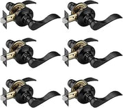 NCL 6 Pack Black Door Handle Interior, Wave Door Lever Door Knob for Hall